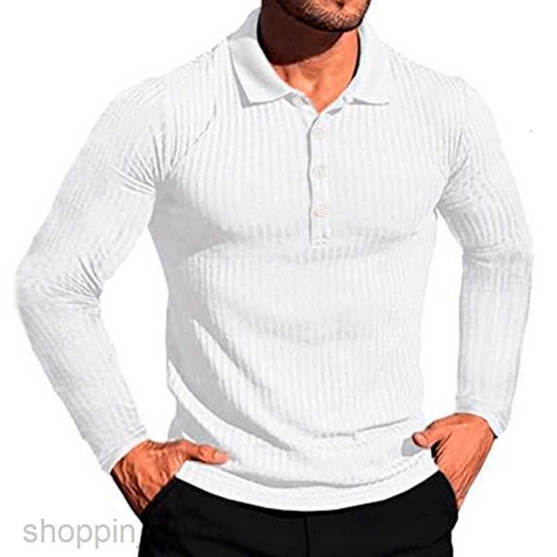 Men Polos Shirts Summer Sports Fitness Leisure Stand up Neck Elastic Vertical Stripe Long sleeved POLO Shirt for Men tops