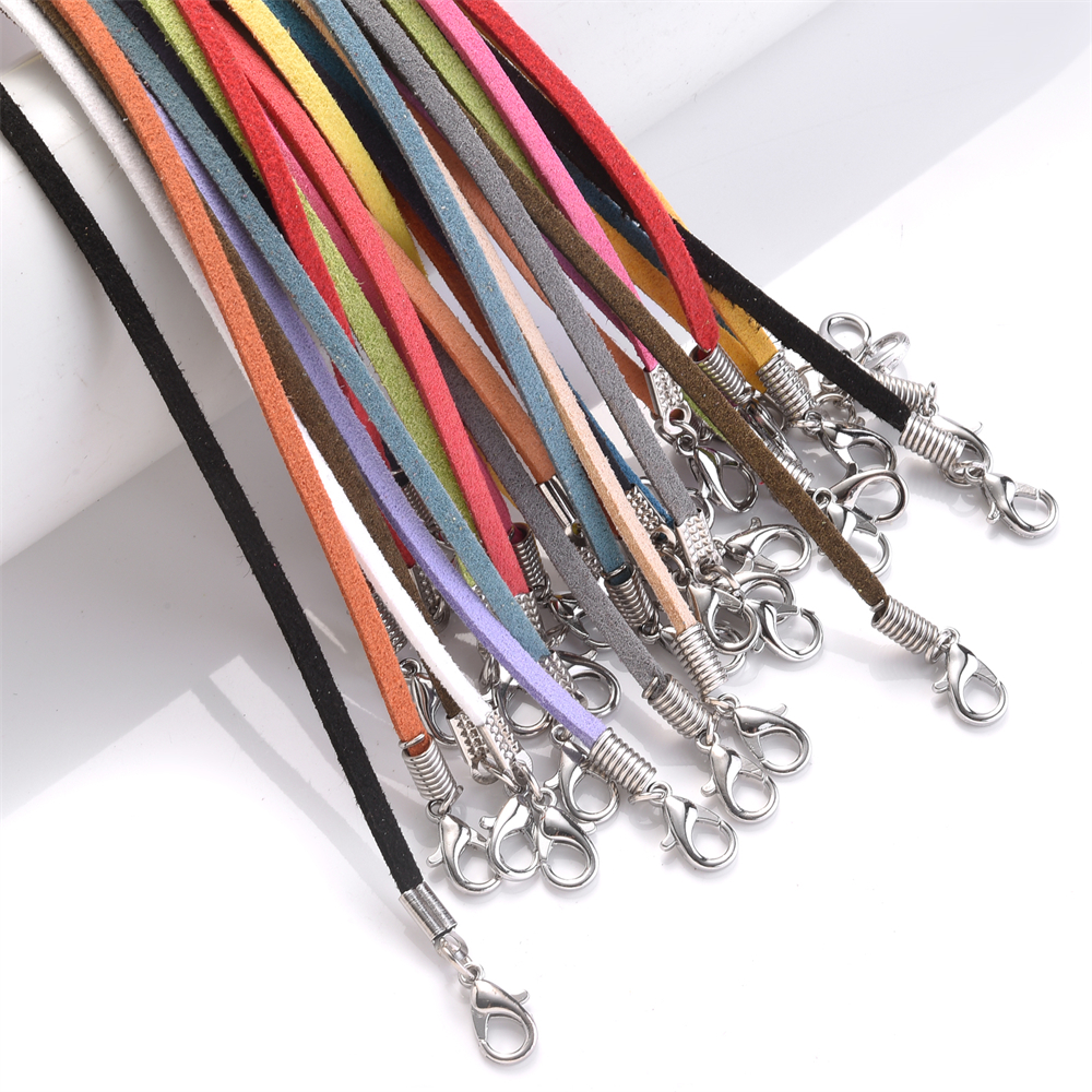 3mm 10Pcs/lot Suede Cord Mix Colour Korean Velvet Cord Necklace Rope:45cm+Chain: 5cm With Lobster Clasp Diy Jewelry Accessories