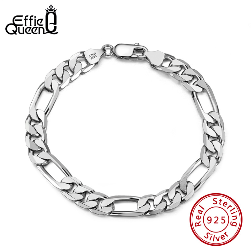Effie Queen Solid 925 Sterling Silver Italian 6.5mm Diamond-Cut Figaro Link Chain Bracelet for Men Women 6.5" 7" 7.5" 8" SB108