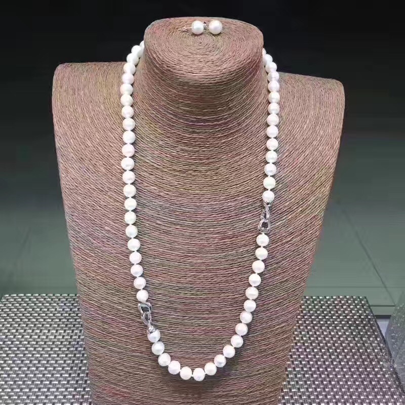 Sinya 925 Sterling Silver Clasp DIY Wear Natural Round Freshwater Pearl Strand Necklace Bracelet Earring Set for Mum Women Lover