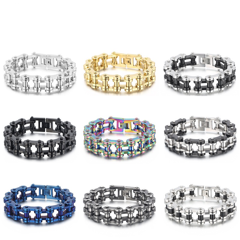 18mm Heavy Punk Rock Men Rainbow Blue Bike Biker Motorcycle Chain Bracelet Jewelry Women Titanium Steel Bicycle Bracelet Bangle