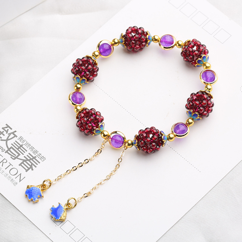 Genuine Natural Wine Red Garnet Bracelets For Women Braided Bracelet WIth Fishes Charm Birthday Gift Handmade Crystal Jewelry