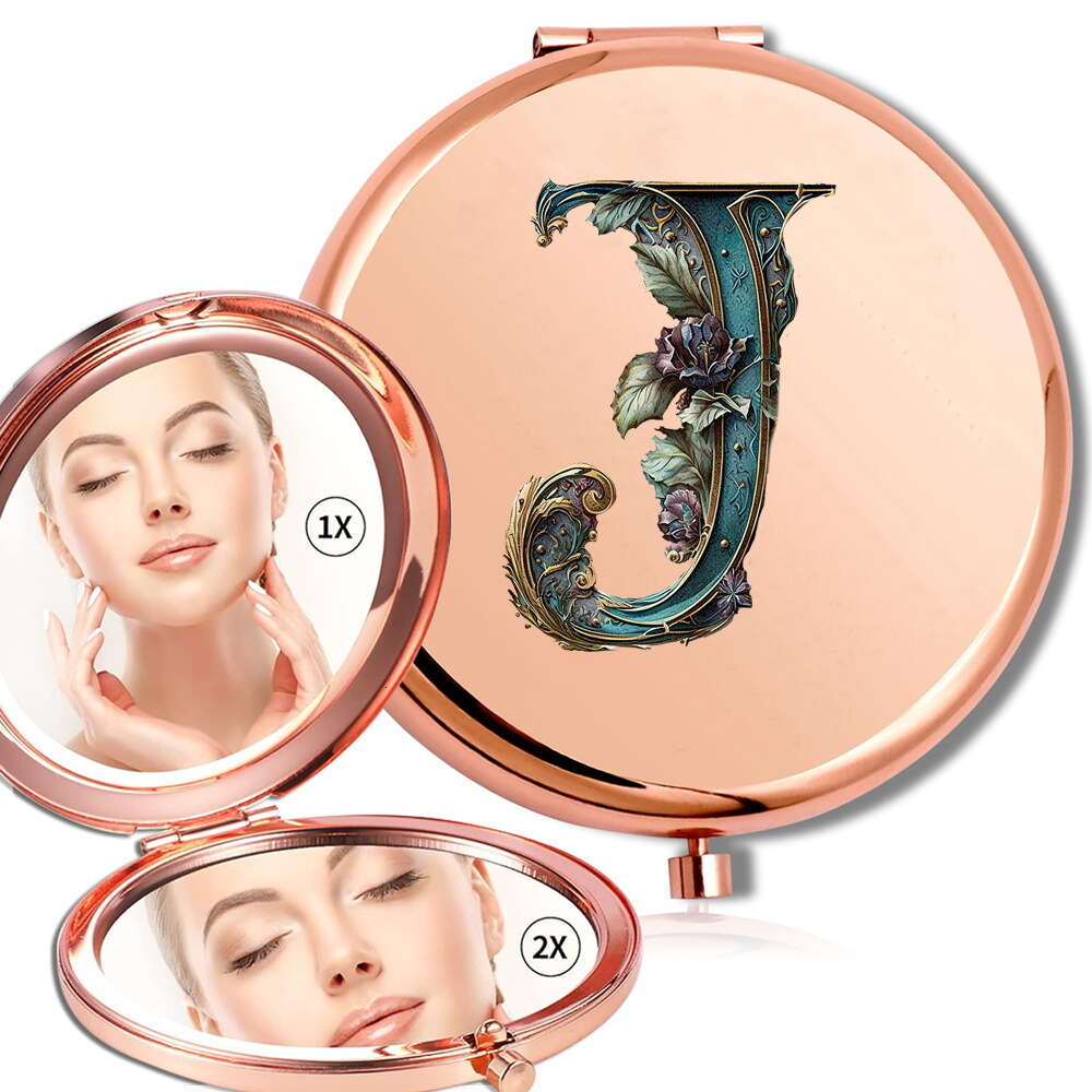Makeup Double Sided Round Cosmetic Metal Look Glass Durable Magnification Folding Mirror Graphic Letter Pattern For Party F624-7