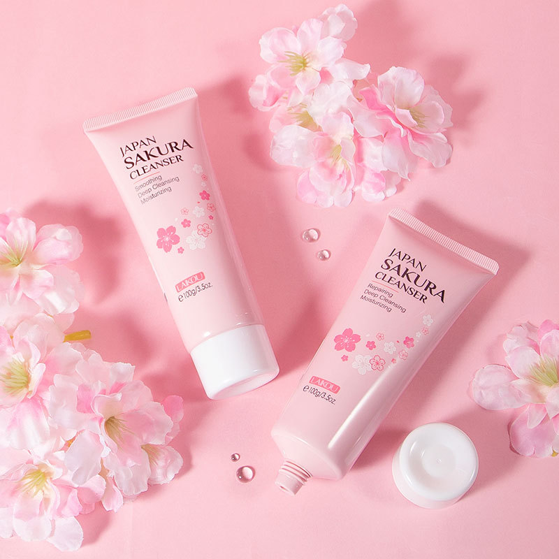 LAlKOU Japan Sakura Gentle Cleansing Facial Cleanser Shrink Pores Deep Clean Oil Control Moisturizing Skin Care 100ML