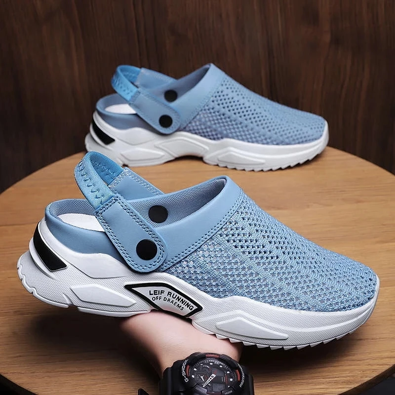 2022 Men Women Summer Sandal Mesh Mules Breathable Padded Beach Flip Flops Shoes Solid Flat Bath Slippers Outside Mens Slippers
