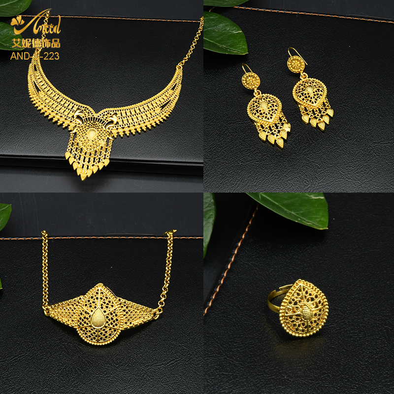 ANIID Indian Jewelry Set Wedding 24k Gold Color African Jewelry Dubai Bridal Sets Nigerian Necklace Bracelet Earring Jewellery