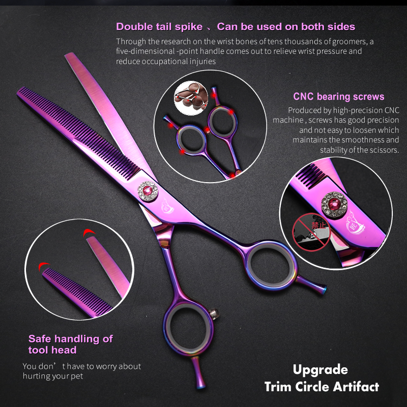 Crane High-end 7.0 Inch Dog Grooming Scissors Professional Curved Thinner&Chunker Shears For Dog Animal Hair Thinning Tijeras