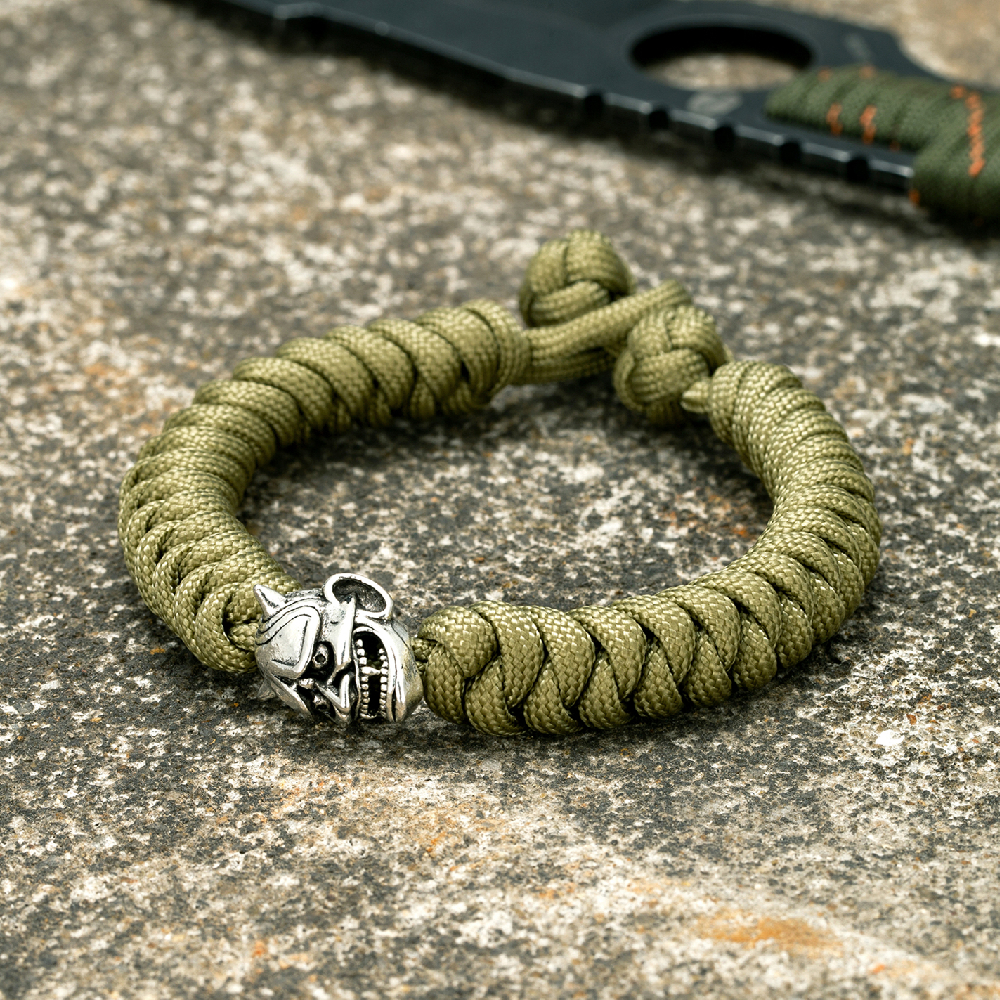 Simple Retro Noh Mask Bracelets Mens Amulet Japanese Hannya Wristband Adjustable Handmade Paracord Rope Outdoor Survival Jewelry