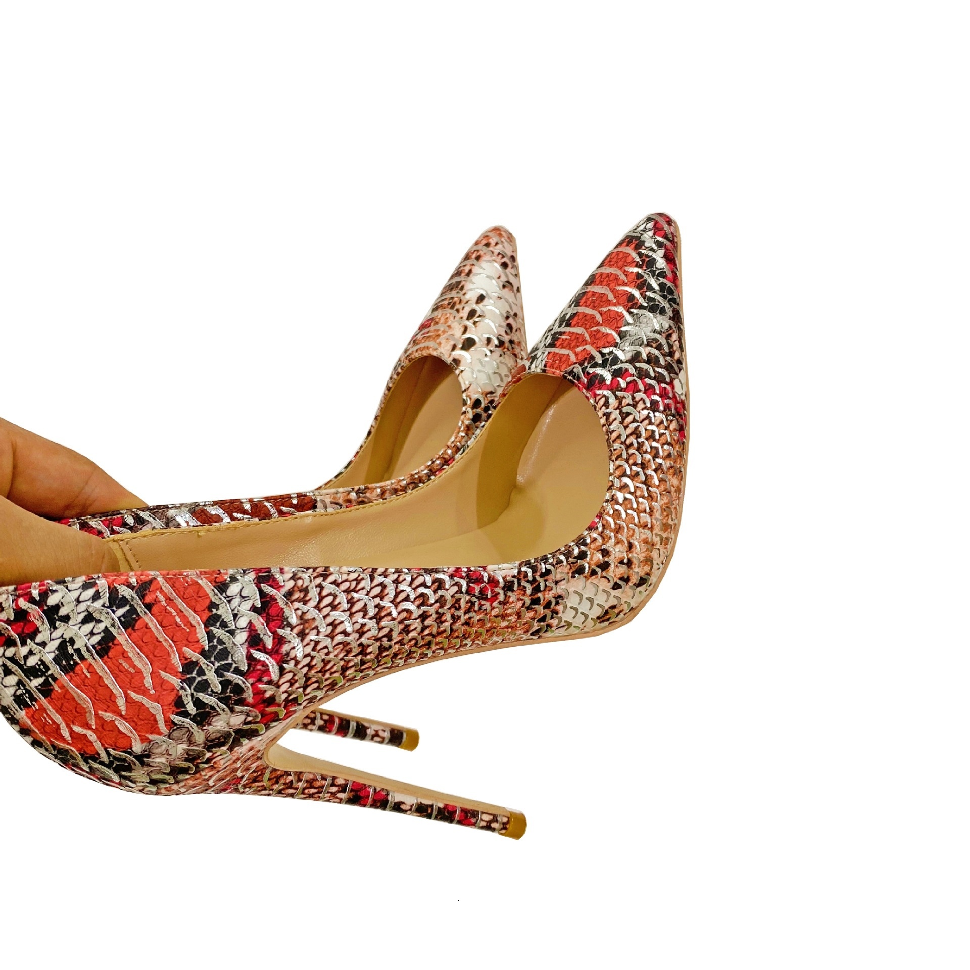 Colorful Snake Skin Patterned High Heels, Personalized And Fashionable Women's Singles Shoes 68