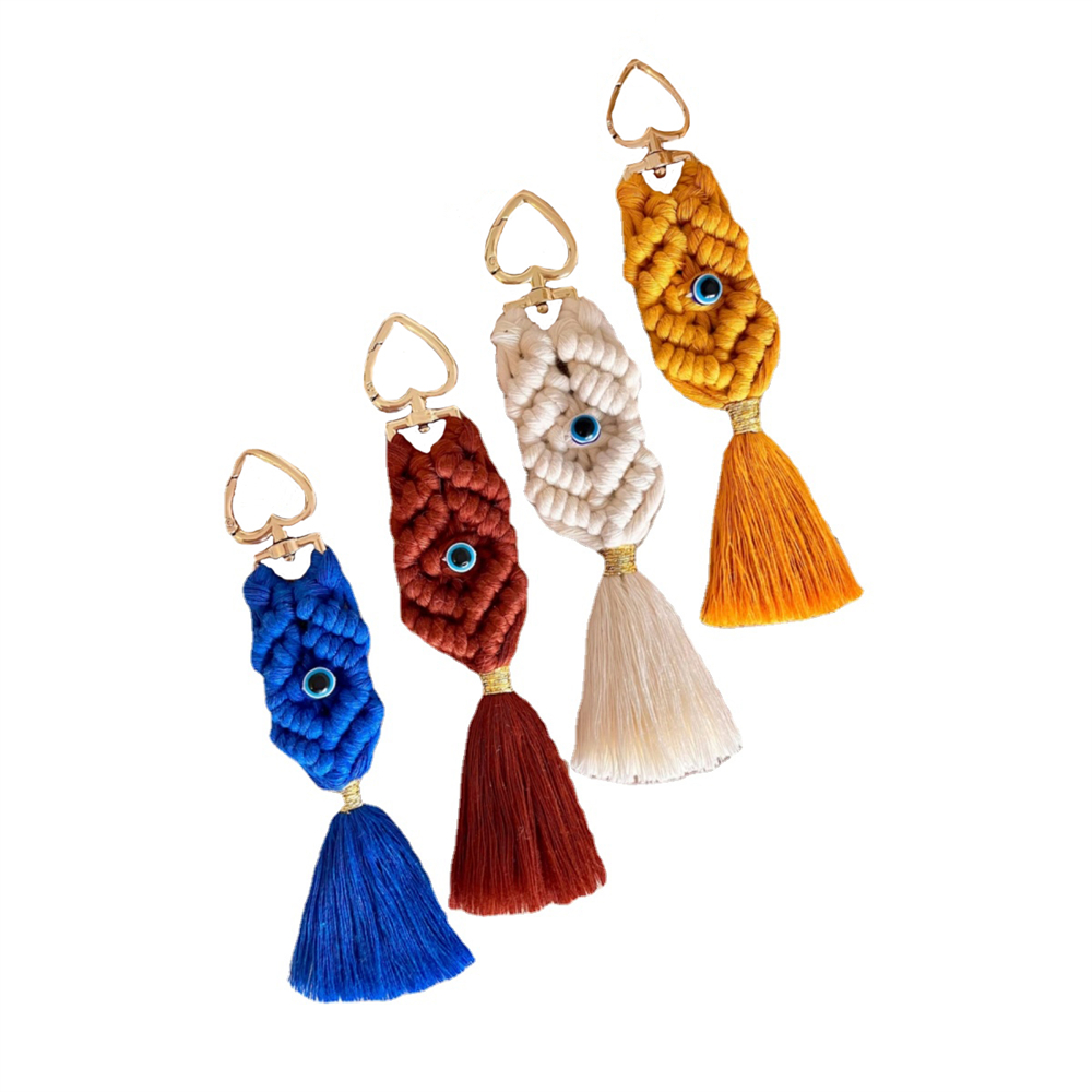 Macrame Tassel Blue Turkish Evil Eye Key Chain Lucky Eye Keychain for Women Men Jewelry Pendant Bag Accessories Handmade Gift