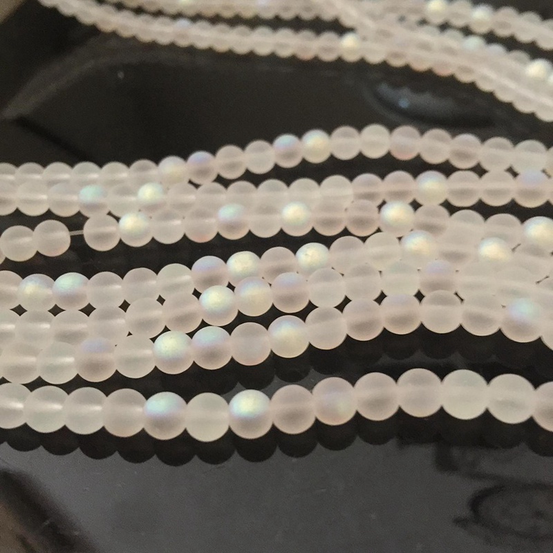 White AB Frosted Austrian Crystal Round Beads For Jewelry Making 4/6mm Glitter MoonStone Beads Diy Bracelet Necklace
