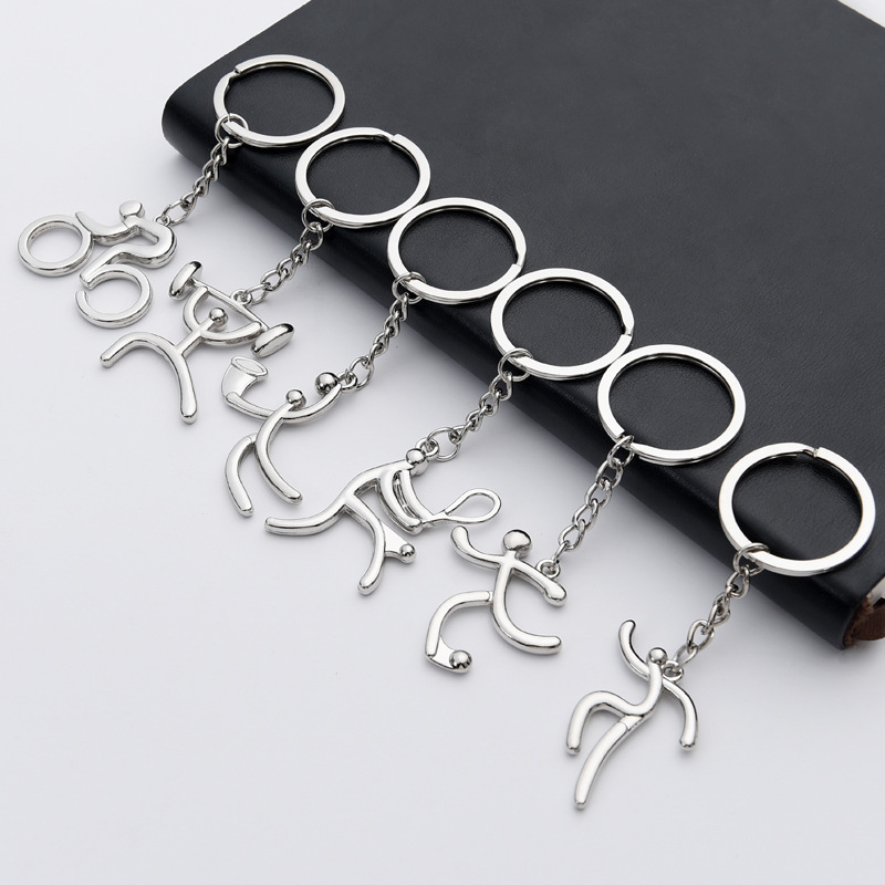 Sport Series Metal Keychain Sporty Man Cycling Figure Keyring Trinket Soccer Weightlift Play Tennis Basketball Souvenir Men Gift
