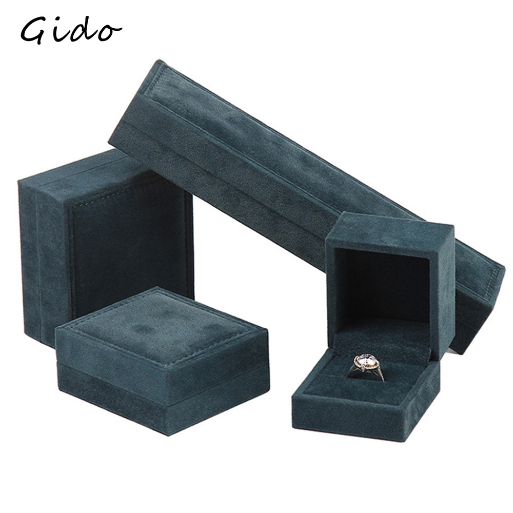 Quality PU Jewelry Storage Box Green Velvet Ring Pendant Jewelry Packaging Box Bracelet Necklace Organizer Gift Box
