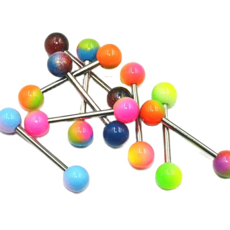 100pcs Body Jewelry Tongue/ Nipple Shield Ring Barbells Straight Bar 14G Double Coloful Candy Balls Body Piercing Jewelry