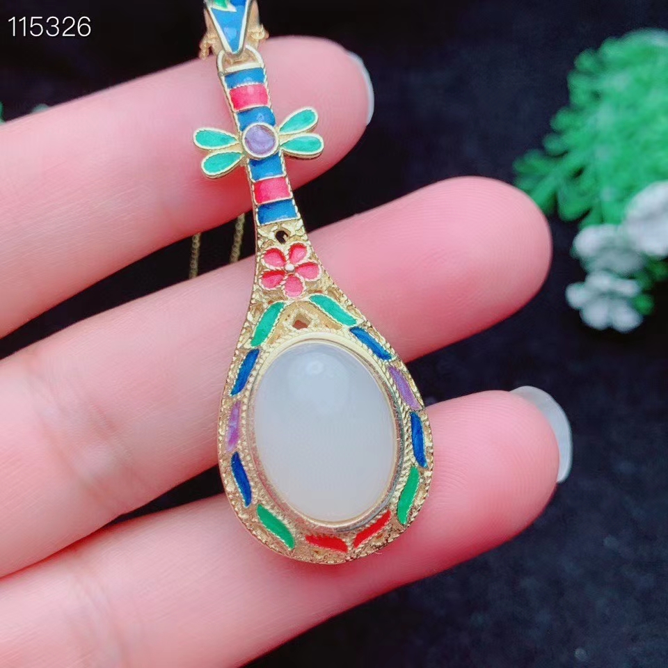 KJJEAXCMY Fine Jewelry 925 Sterling Silver Inlaid Natural White Jade Cloisonne Luxury Female New Pendant Necklace Support Test