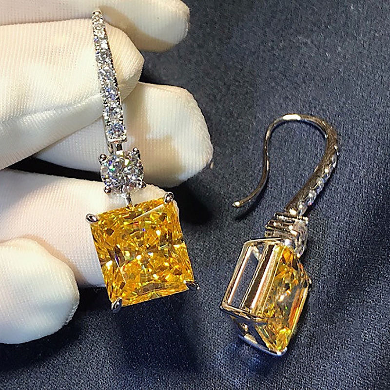 Luxury Square 3ct Topaz Diamond cz earrings Real 925 Sterling silver Party Wedding Dangle Earrings for women Bridal Jewelry