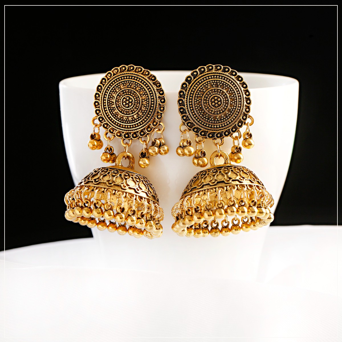 Retro Bells Indian Jewelry Jhumka Earrings Orecchini Vintage Gypsy Round Silver Color Tassel Earrings For Women