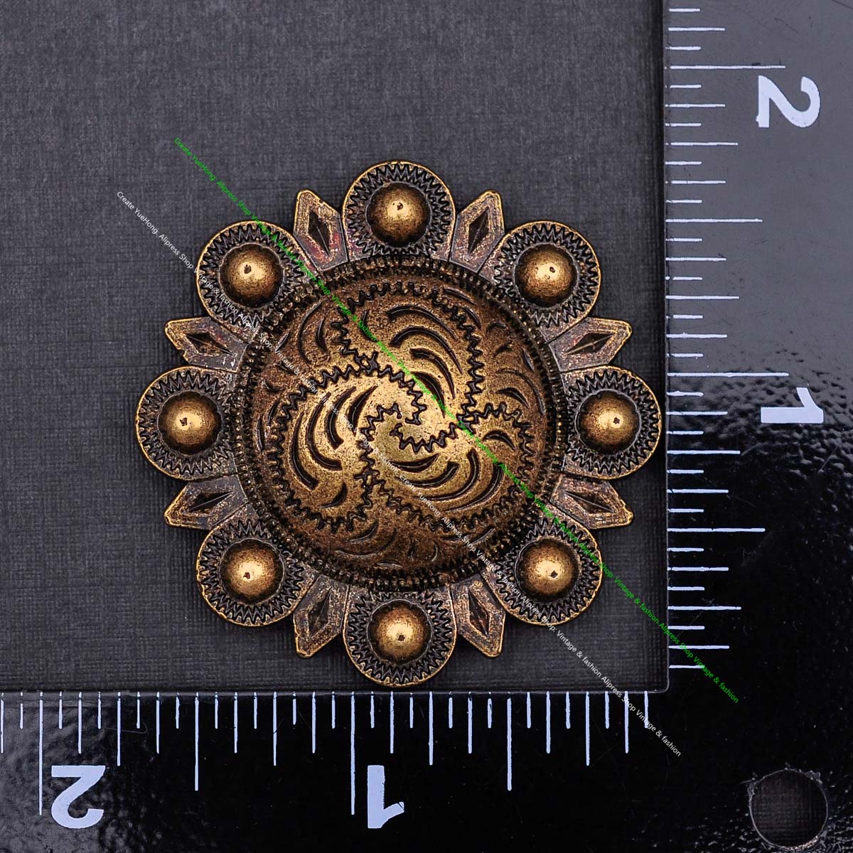 6PC 43MM Brass Flower Berry Engraved Western Horse Saddle Tack Bridle Headstall Concho Leathercraft Belt Chicago Screw