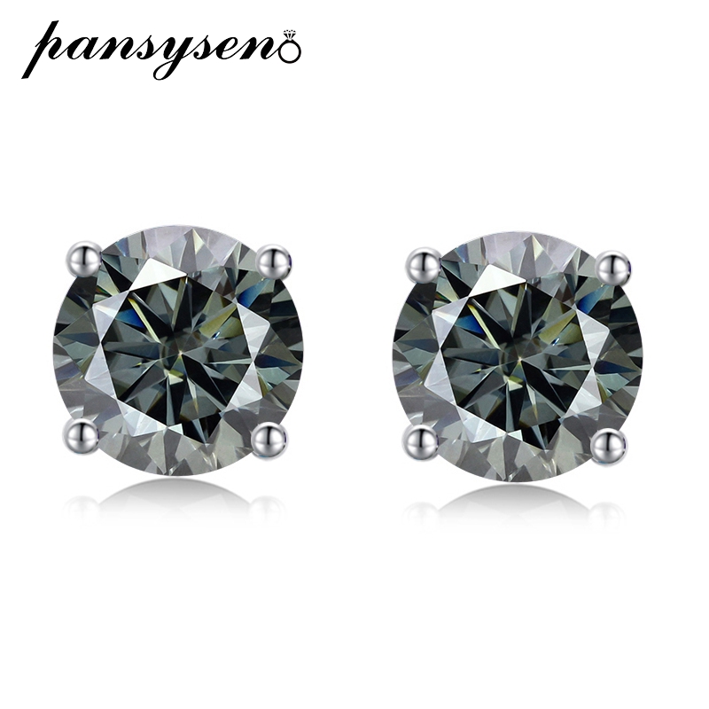 PANSYSEN 100% 925 Sterling Silver 2CT Round VVS1 Real Moissanite Stud Earrings for Women Wedding Engagement Fine Jewelry Gift