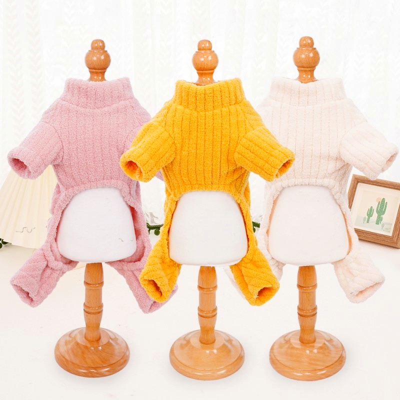 Cute Pet Plush Dog Jumpsuit Warm Soft Dog Clothes Winter Puppy Overalls Fashion Solid Cat Pajamas Pet Costumes Chihuahua Clothes