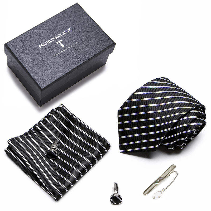 Brand Luxury Silk Tie Handkerchief Pocket Squares Cufflink Set Tie Clip Necktie Box Clothing accessories Beige