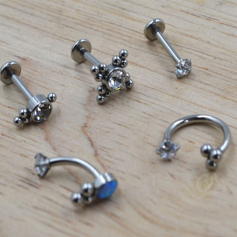 LOT50pcs 16G Body Jewelry Piercing - CZ Opal Internal Thread Lip Labret Studs Ear Ring Rook Helix Bar Eyebrow Nose Piercing New