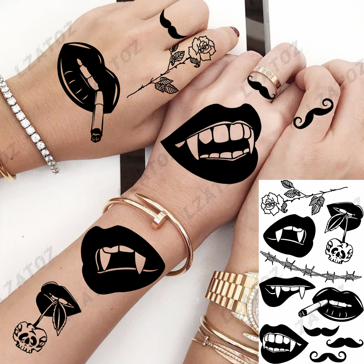 Unique Compass Temporary Tattoos For Woman Kids Realistic Ghost love Fake Tattoo Sticker Small Hand Water Transfer Tatoo Decal