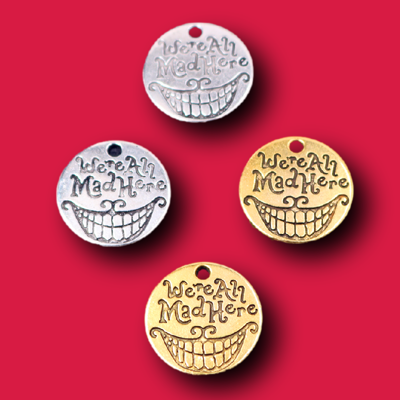 10pcs Silver Plated/Gold Plated We're All Mad Here Movie Tags Pendant DIY Charms Jewelry Crafts Making 20mm A366