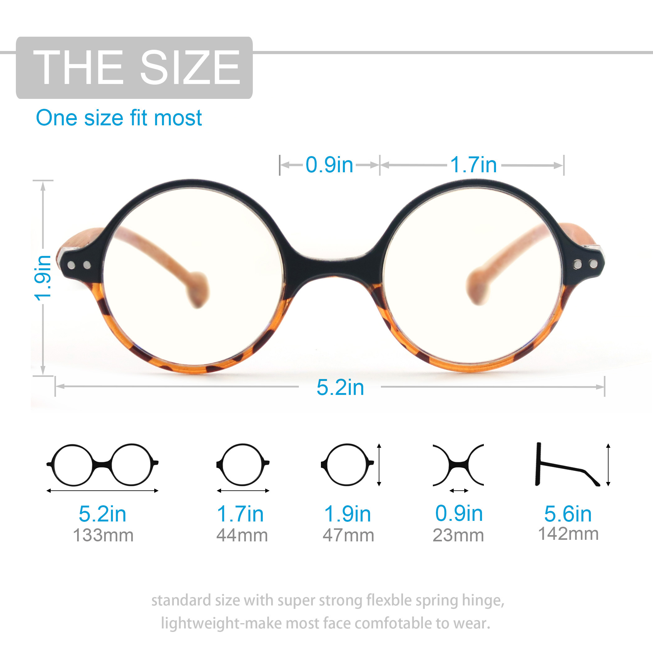 MODFANS Reading Glasses Women Retro Round TR90 Frame Blue Light Blocking Eyeglasses Reader Lightweight For Men