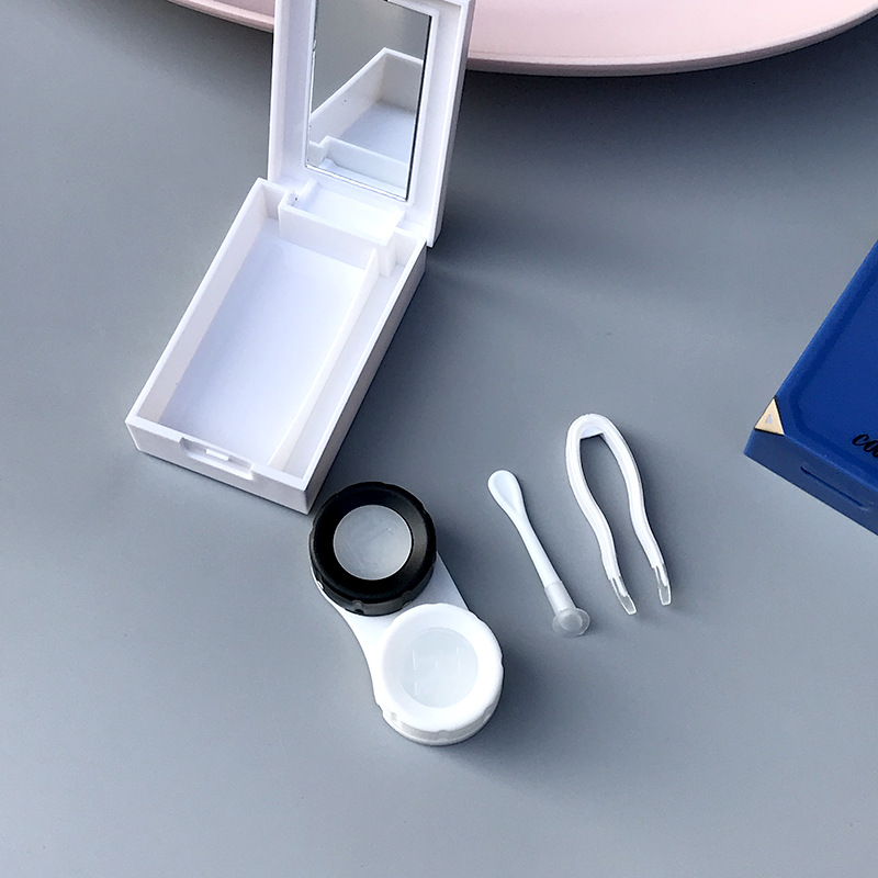 INS Matte texture solid color contact lens case with mirror MINI Fresh beauty lens case contact lens storage box gift