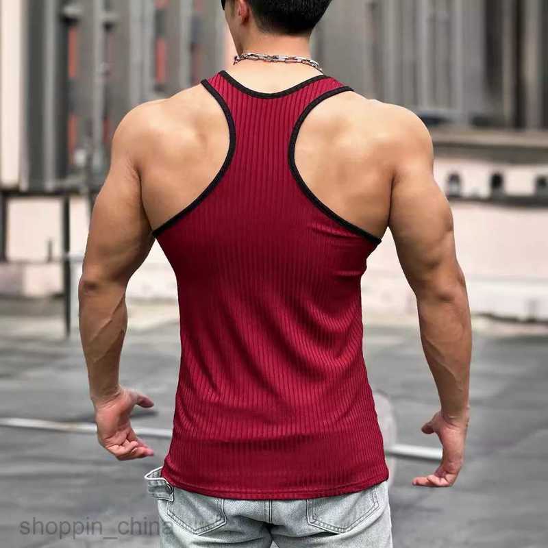 Men's T Shirts Summer Knitted Vertical Stripe Fitness Sports Slim Fit Tank Top for Male Racerback Color Block Tank Top tees tops