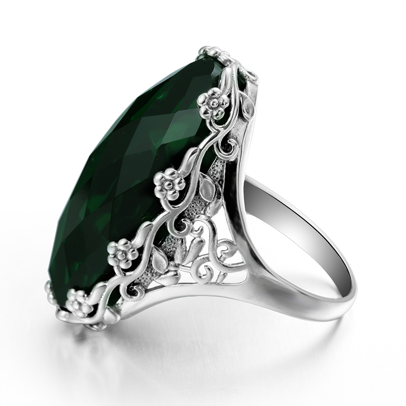 Szjinao Emerald Rings For Women Oval Punk 925 Silver Ring Big Gemstone Vintage Viking Elements Green Female Fine Jewelry