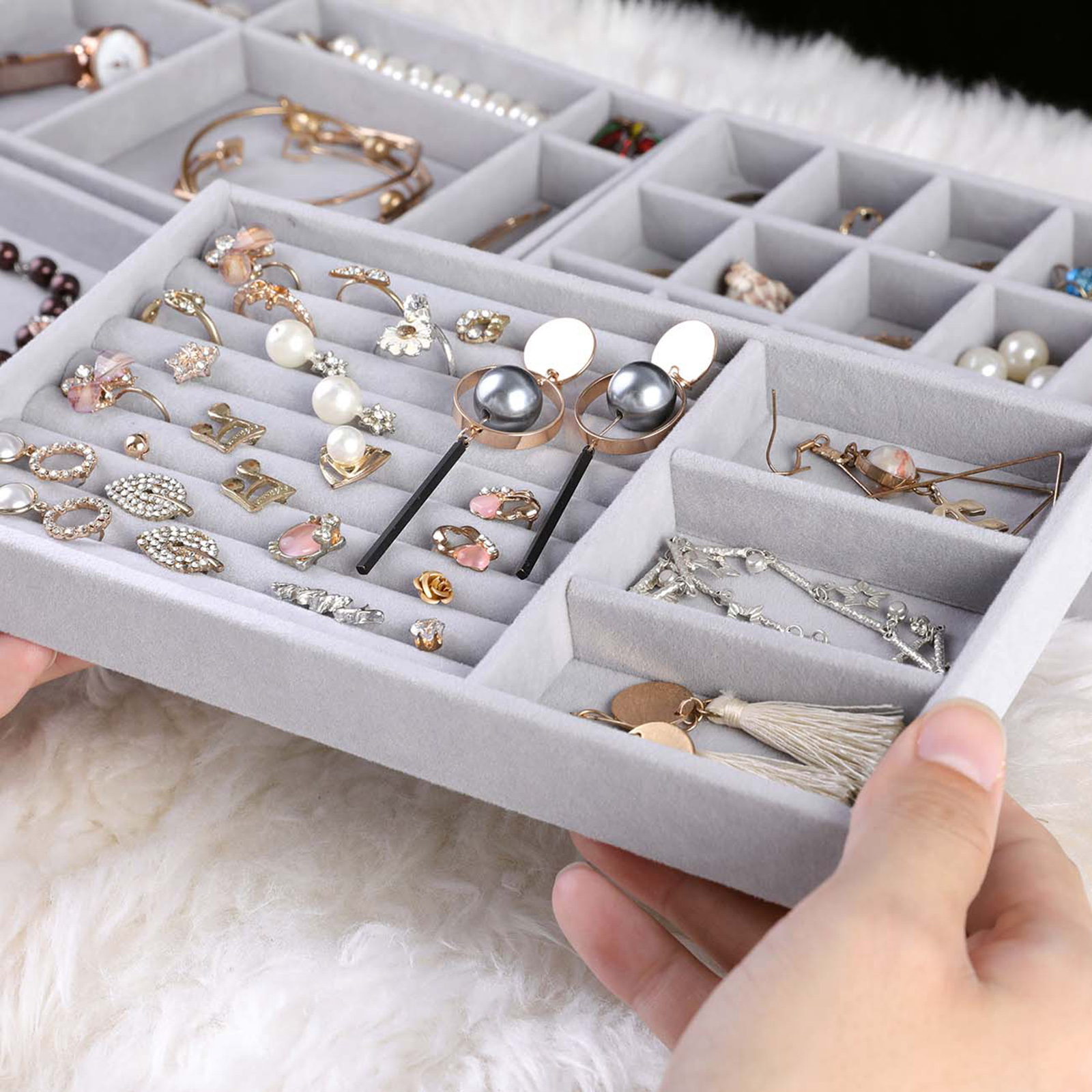 Jewellery Display Box Earring Ring Tray Storage Case Organizer Velvet Multi-Purpose Bracelet Necklace knickknacks Holder Gifts