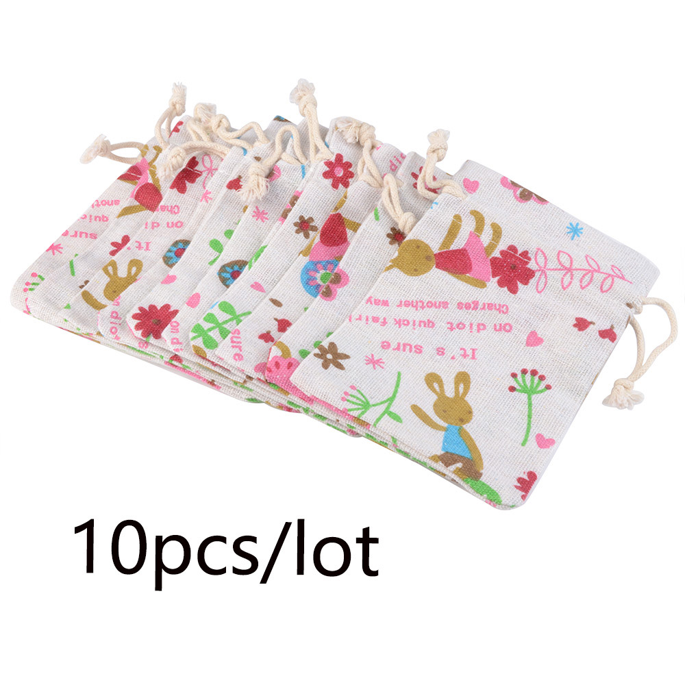 5/10pcs/lot Lovely Pattern Burlap Gift Bag Jewelry Drawstring Pouch For Jewelry Packaging Christmas Wedding Gift Candy Bags