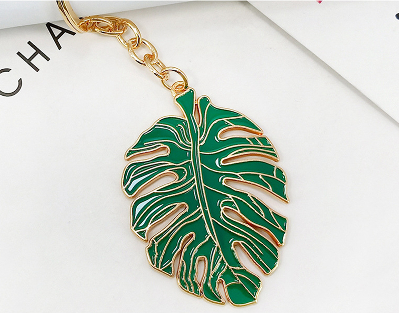 Zinc Alloy Hollow Turtle Leaf Keychain Pendant Nordic Green Fresh Enameled Bag Charms Key Chains