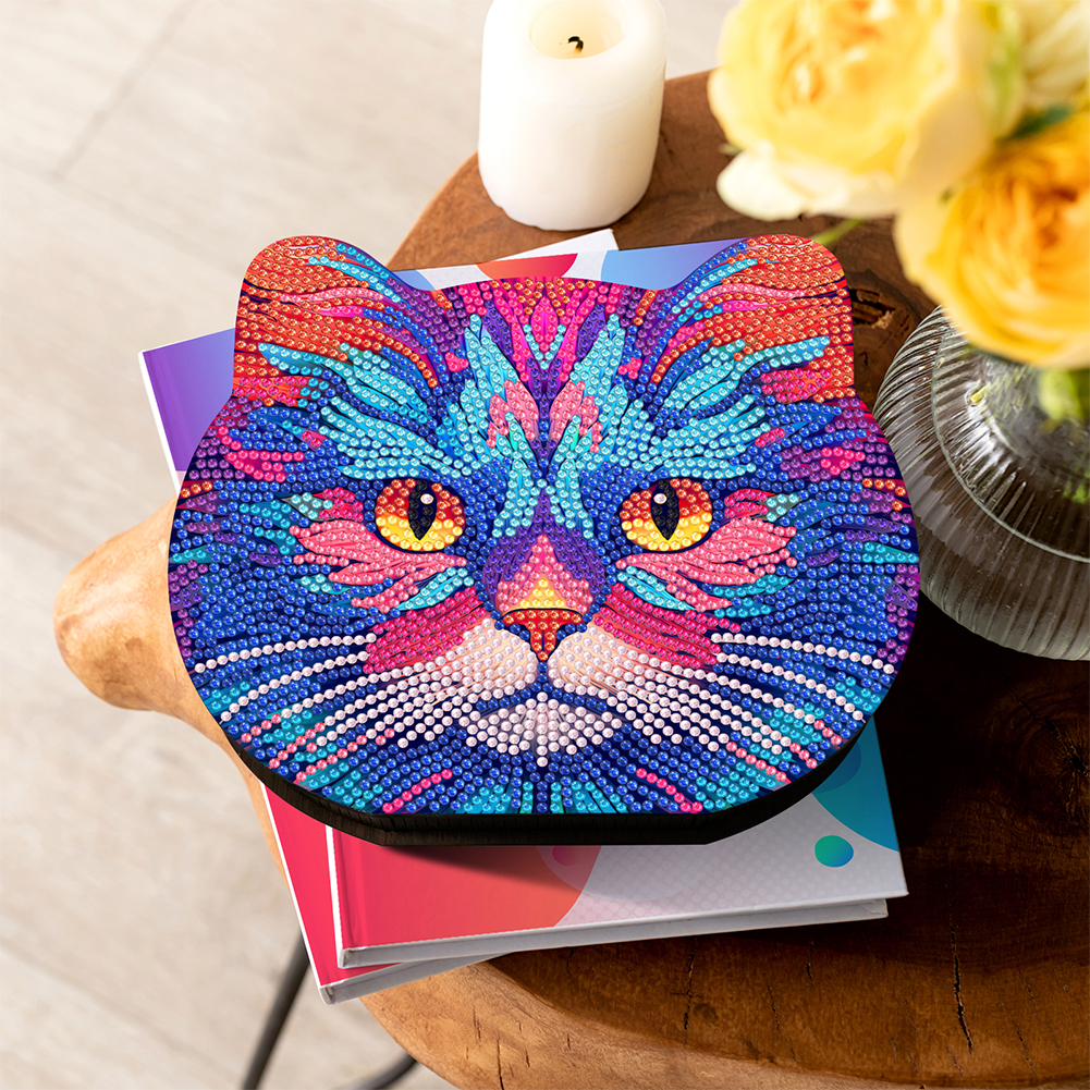 Wood Crystal Rhinestone Diamond Art Jewelry Case Wolf Diamond Mosaic Embroidery DIY Jewelry Storage Box Tiger for Adults Kids