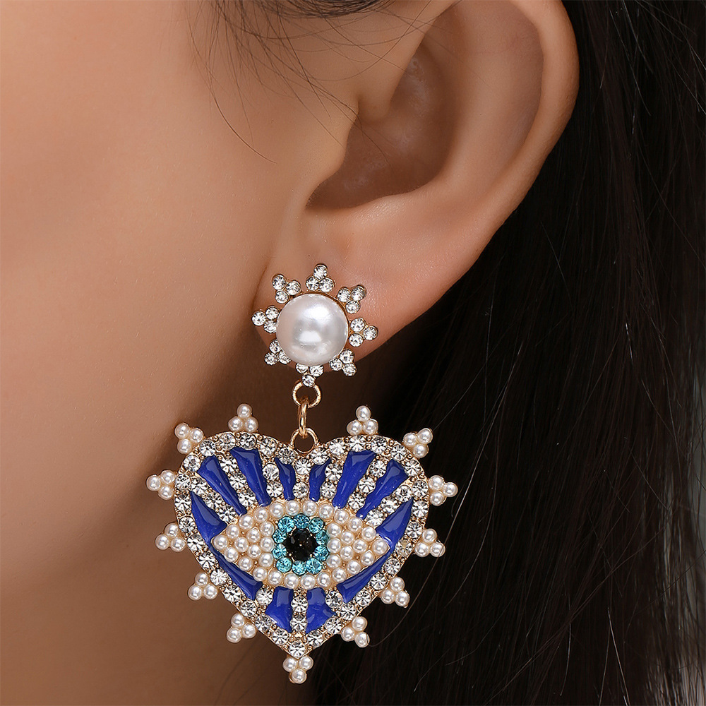 New Trendy Golden Devil Eye Rhinestone Pearl Punk Vintage Stitching Long Drop Earrings HUANZHI 2021 for Women Girls Jewelery