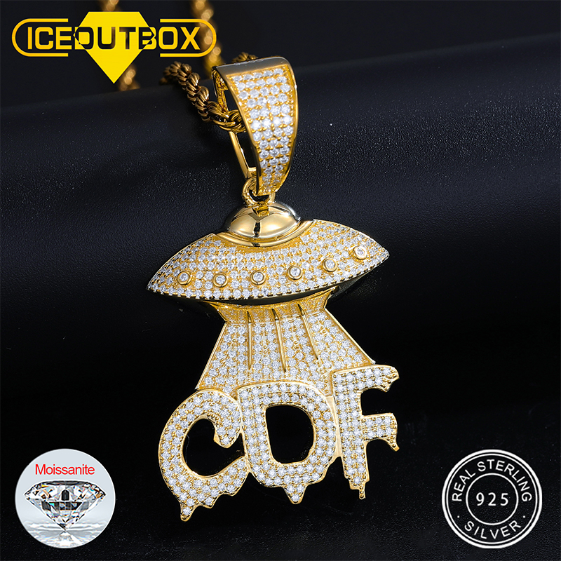 New Iced Out Moissanite UFO Spaceship Pendant Letter CDF 925 Sterling Silver Solitaire Diamond For Women Men's Hip Hop Jewelry