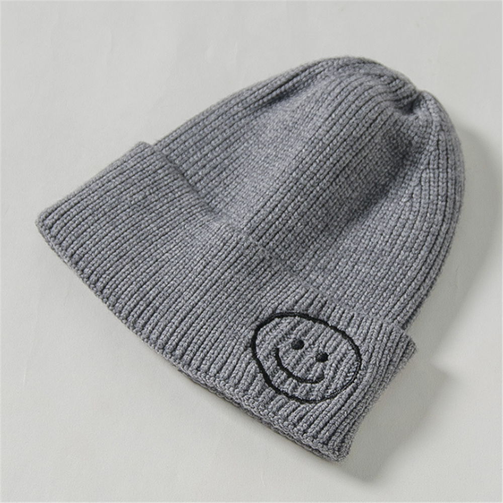 Adult Parent-child Smiley Face Hat Autumn and Winter Candy Color Woolen Female Wild Casual Sweet Knitted Cold Cap Male