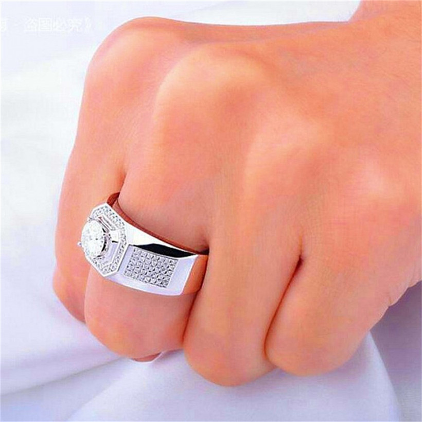 Men's 10K white gold Plated Paev cz ring 2ct Simulated Diamond Engagement Wedding Bands boys Sapphire Jewelry Size 8-13 gift