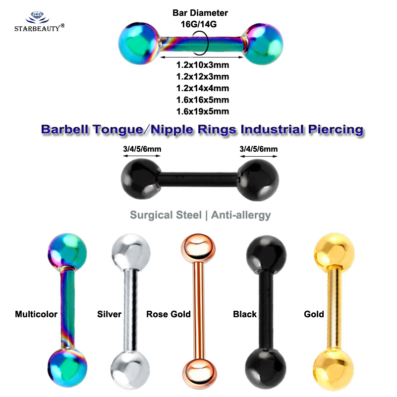 2 pcs/lot Black Tongue Piercing Tongue Ring Industrial Piercing Nipple Ring Helix Piercing Cartilage Earrings