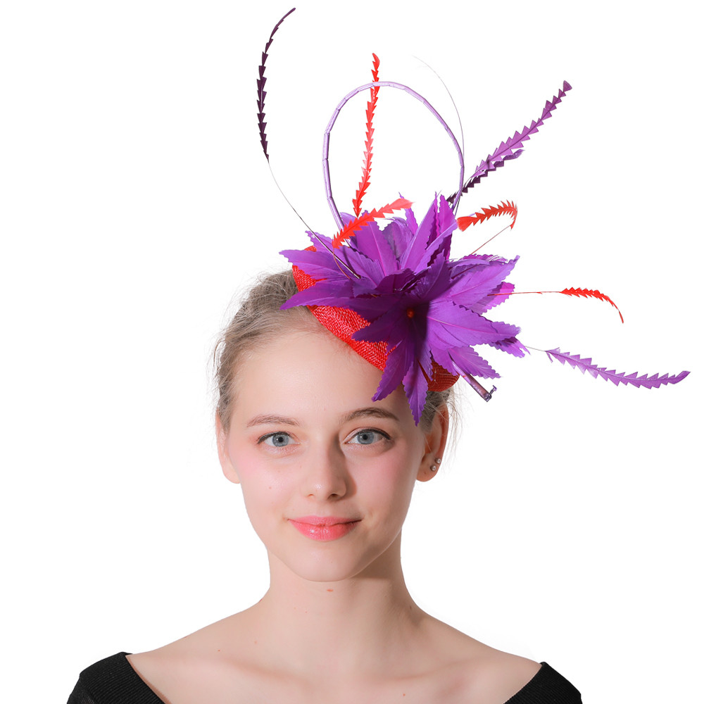 Bridal Sinamay Fascinator Headband Wedding Women Hat Hair Accessories Feathers For Kentucky Derby Church Wedding Party Headwear