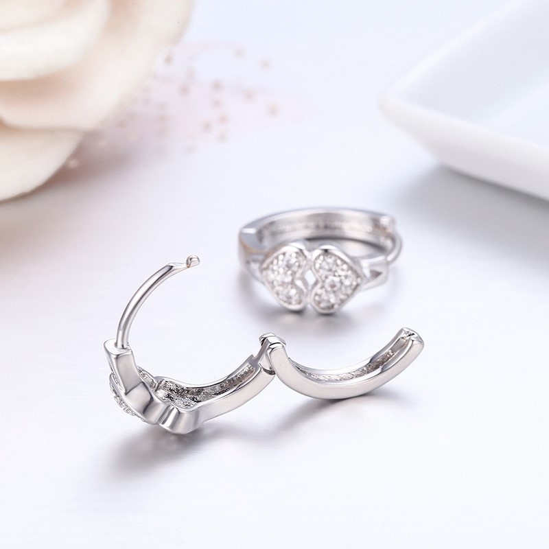 Double Heart Full CZ Circle Loop Huggie Hoops Earrings For Women Child Girls Kids Brass Gold Color Jewelry Oorbellen Aretes Aros