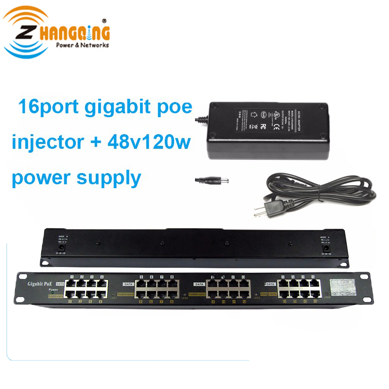 Gigabit Passive PoE 16 Port Power over Ethernet PoE Injector for 802.3af Devices with 48 Volt 120 Watt Power Supply For MikroTik