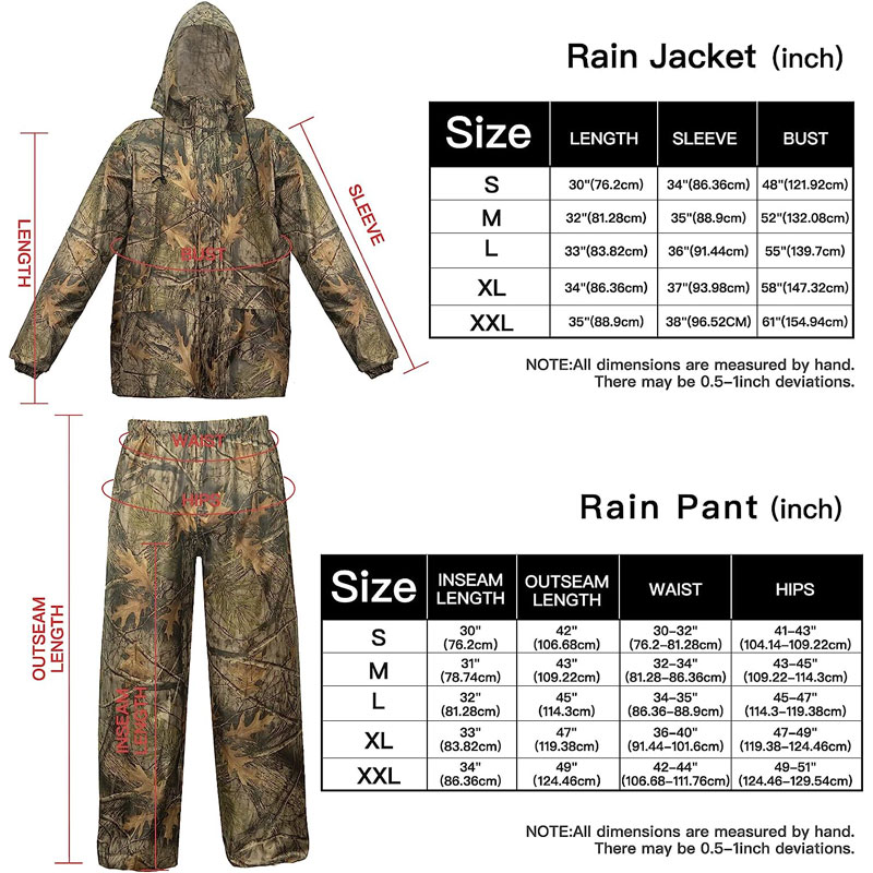 Portable Woodland Camo Poncho Raincoat Set with Rain Pants Folding Waterproof Clothes Trip Man Rain Jacket