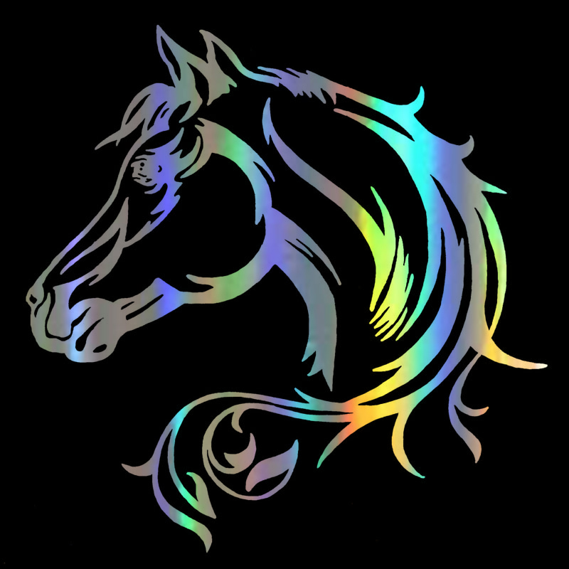 20*20CM Car Sticker Vinyl Horse Head Beautiful Animal Funny Sticker Decal Reflective Laser Motorcycle Car Styling 3D Stickers