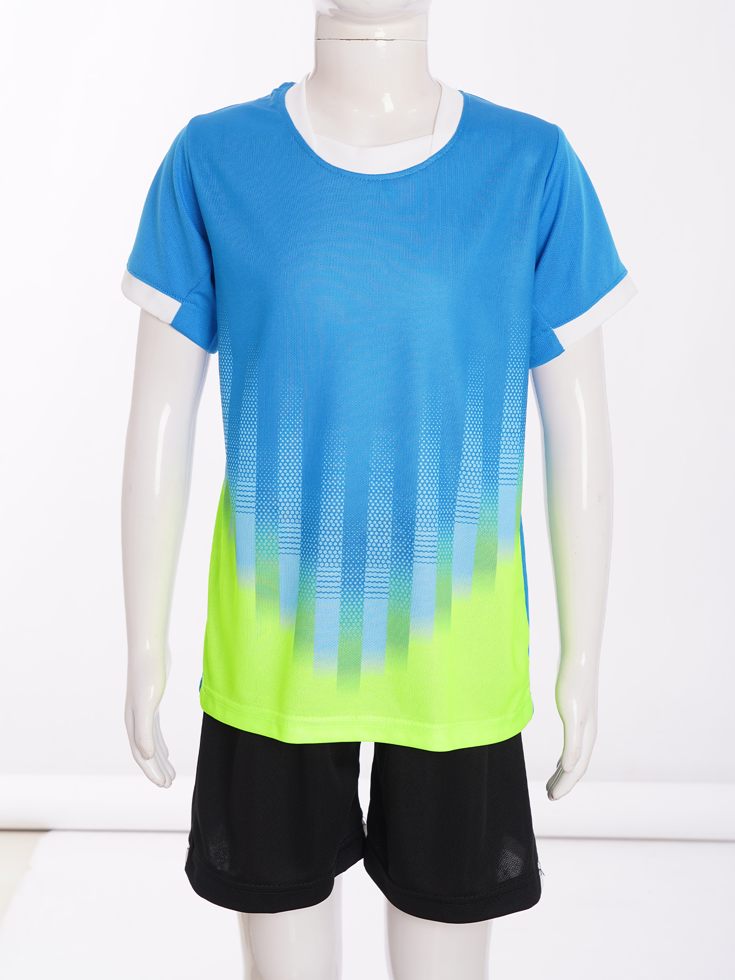 Kids Boys Girls Quick-Drying Football Uniform Round Neck Short Sleeve T-shirt with Drawstring Elastic Waistband Shorts