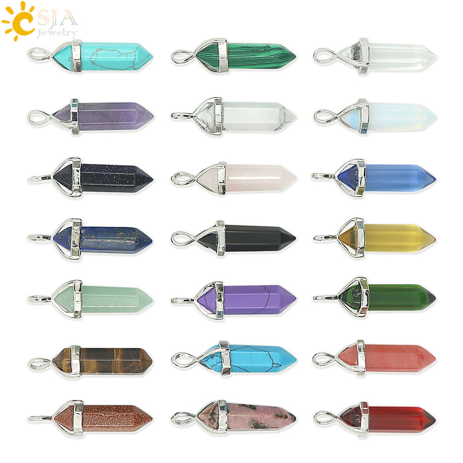 CSJA Bullet Natural Stone Pendant Real Purple Crystal Men Women Chakra Gem Stones Quartz Aventurine Pendants Jewelry E001