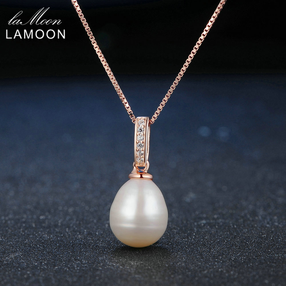 LAMOON Freshwater Pearl 925 Sterling Silver Pendant Necklace For Women 18K Rose Gold Plated Pearl Necklace Fine Jewelry LMNI047