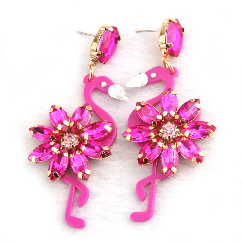 NeeFu WoFu 2023 Crystal Long Earrings Big Flamingo Large Earrings For Women Resin Brincos Brand earrings Ear Fine Jewelry Gift
